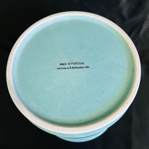 Large Turquoise Kitchen Utensil Holder Cottage Planter Vase Portugal BEAUTIFUL